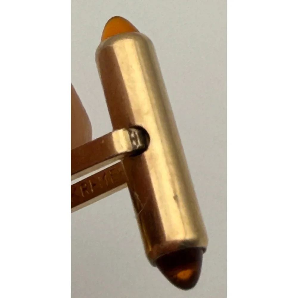 Krementz Vintage Gold Tone Monogram S Square Cufflinks Amber Cabochon Accents